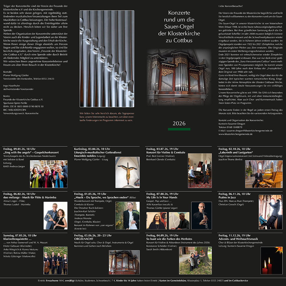 Flyer Konzertreihe Klosterkirche Cottbus – 2026